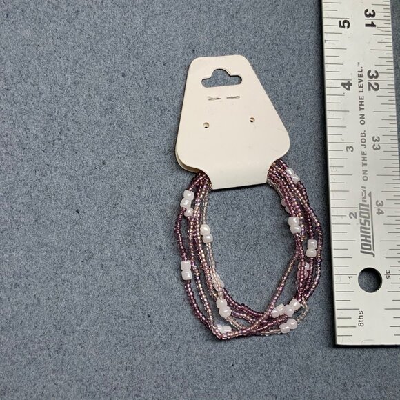 Beaded Stretch Bracelets Lot Of Five 7 In Iridescent Seed Bead Purple Pink White - Picture 3 of 3